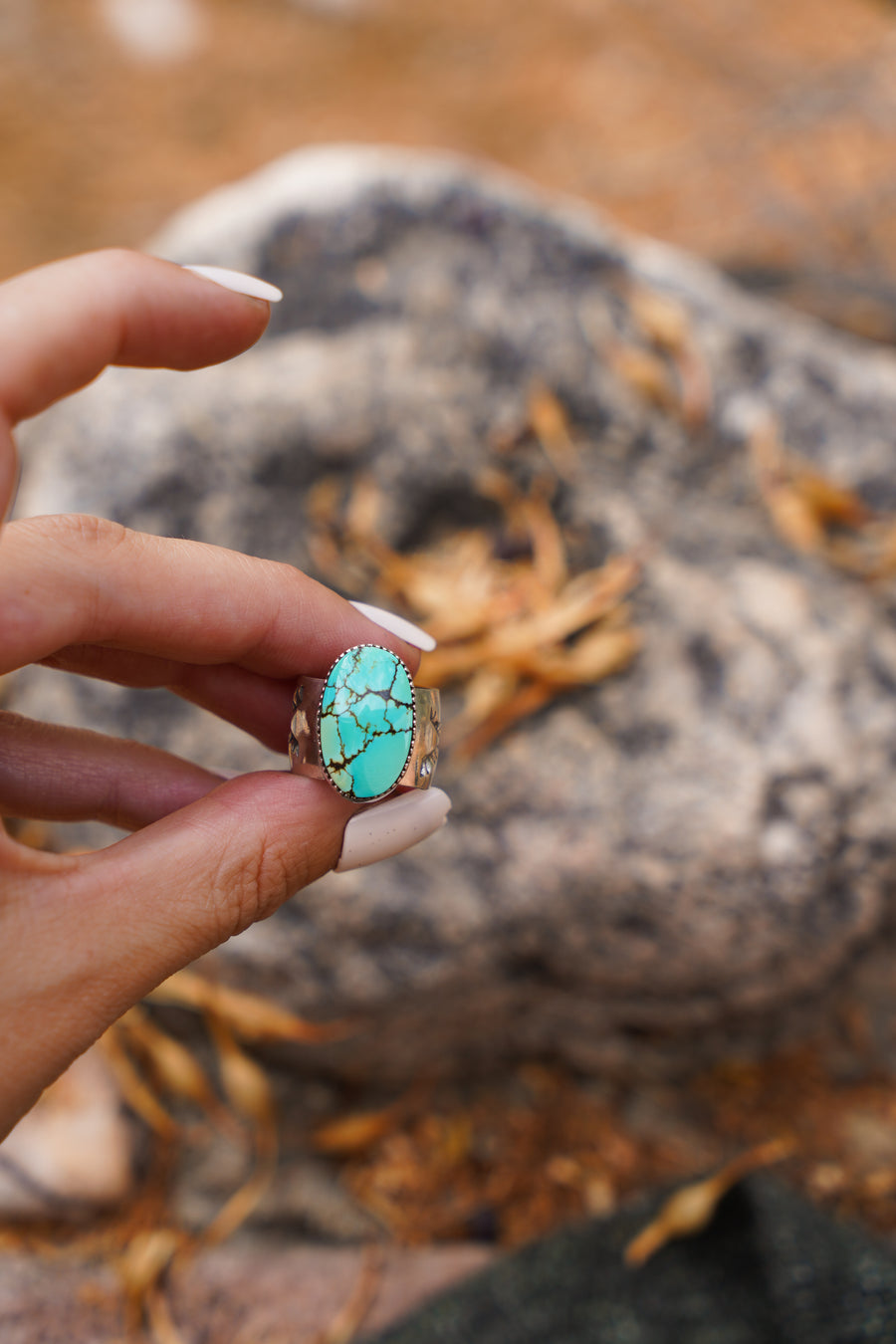 The Wide Band Traveler Ring in Yungi Turquoise (Size 6.5)