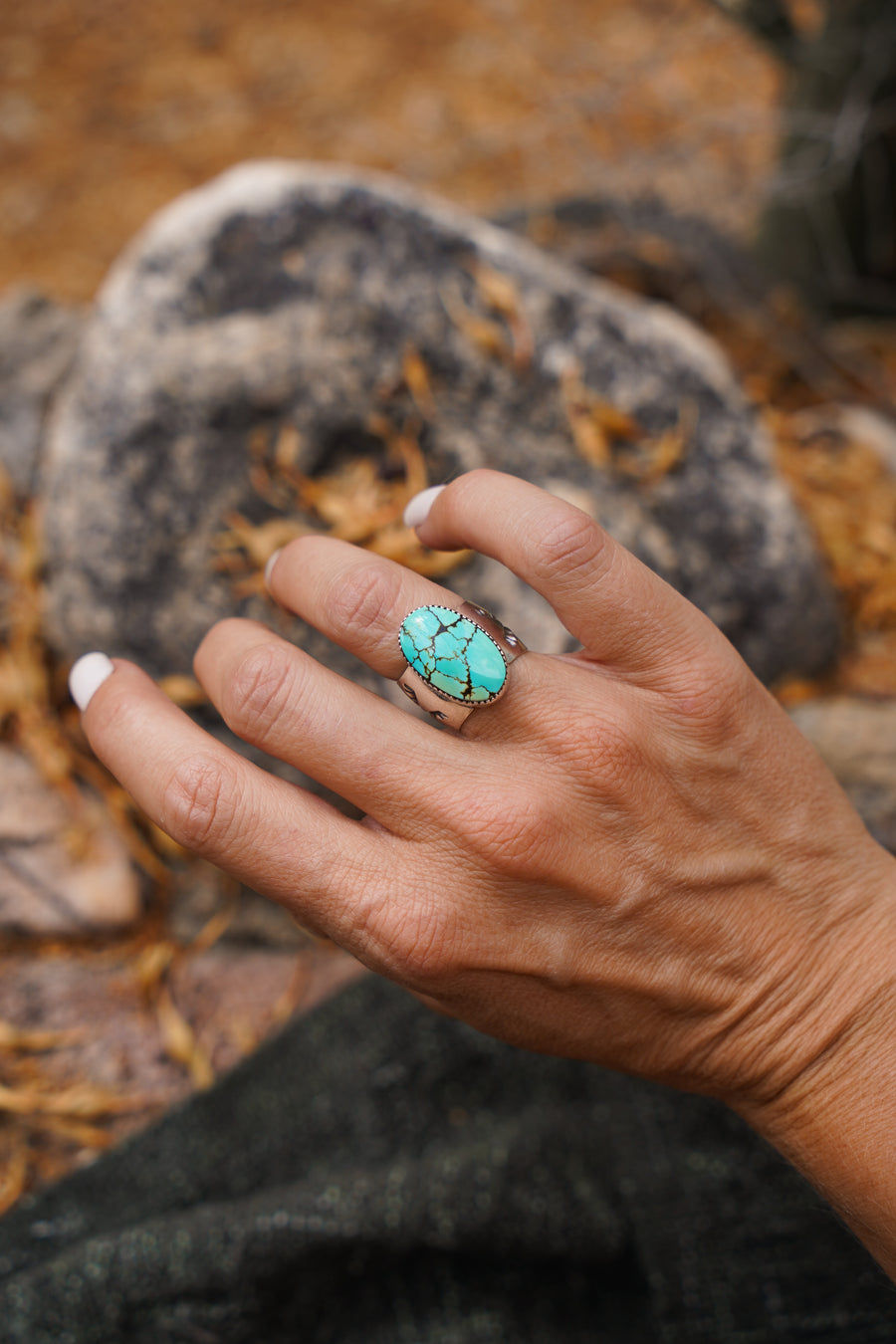 The Wide Band Traveler Ring in Yungi Turquoise (Size 6.5)