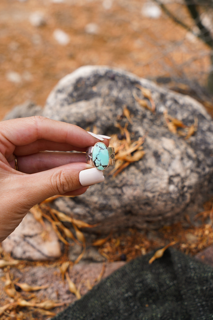 The Wide Band Traveler Ring in Yungi Turquoise (Size 7.5)