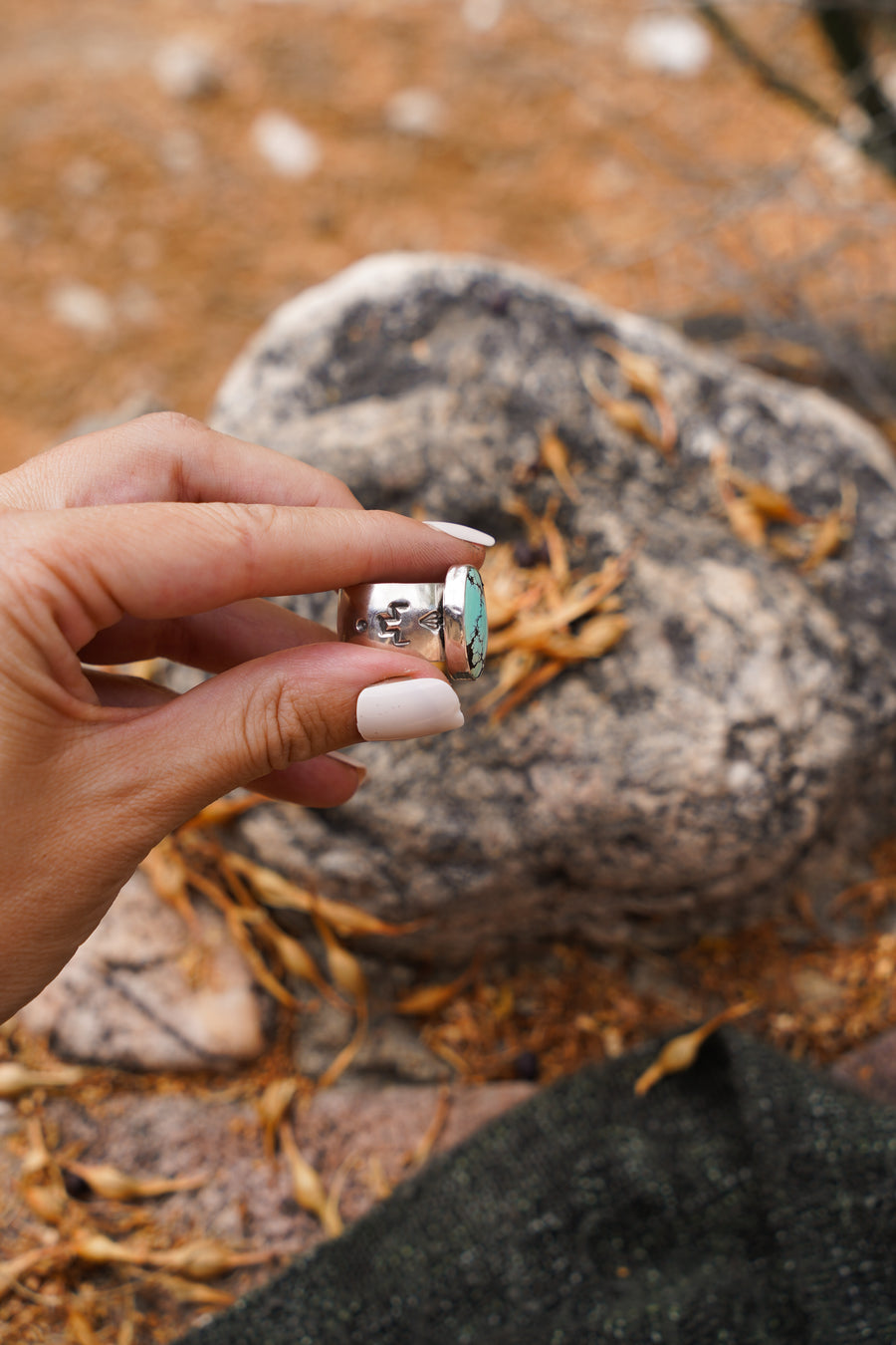 The Wide Band Traveler Ring in Yungi Turquoise (Size 7.5)