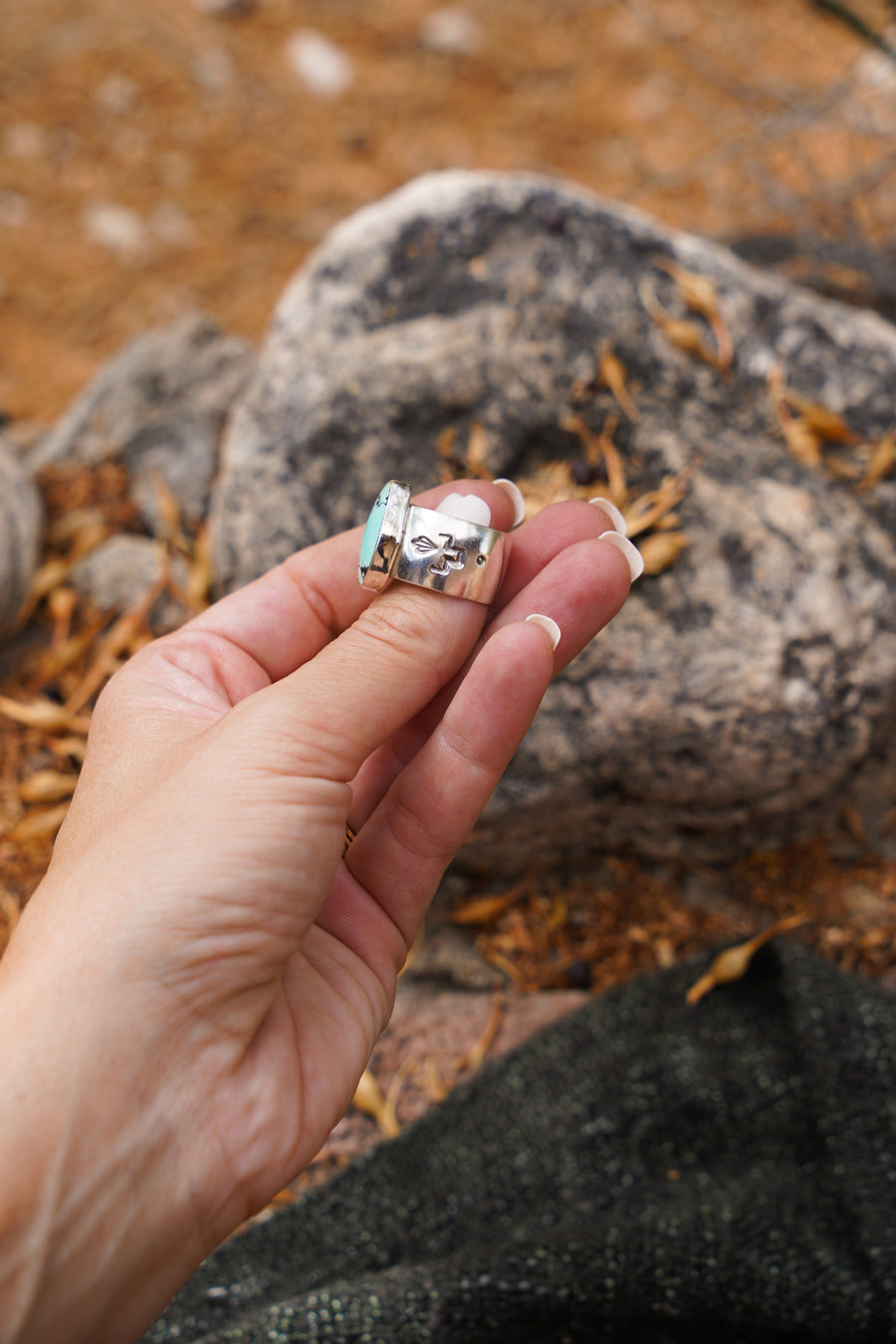 The Wide Band Traveler Ring in Yungi Turquoise (Size 7.5)