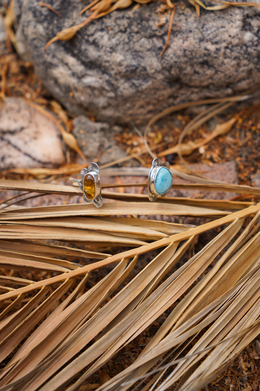 The Canyon Wrap Cuff in Amber and Larimar