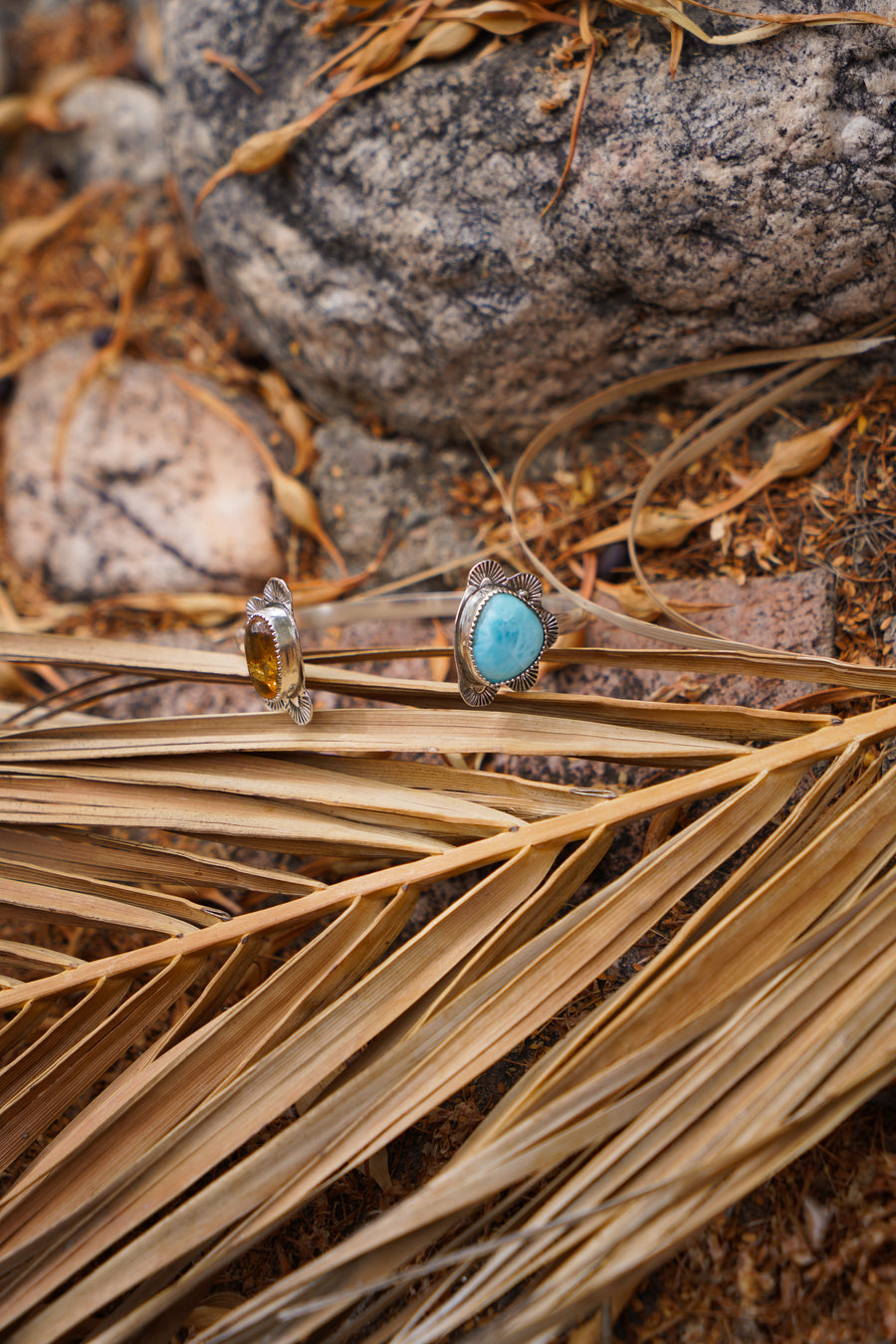 The Canyon Wrap Cuff in Amber and Larimar