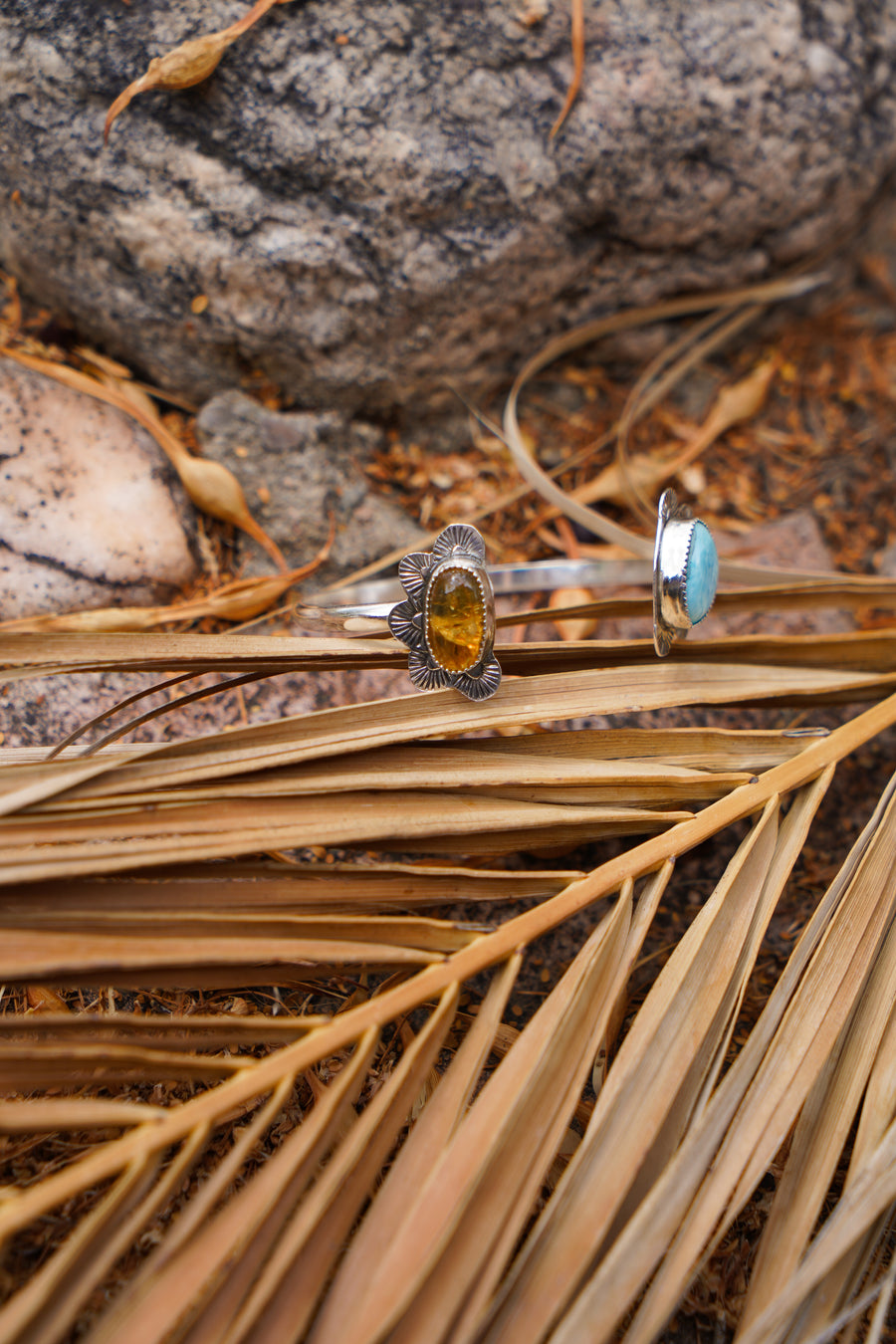 The Canyon Wrap Cuff in Amber and Larimar