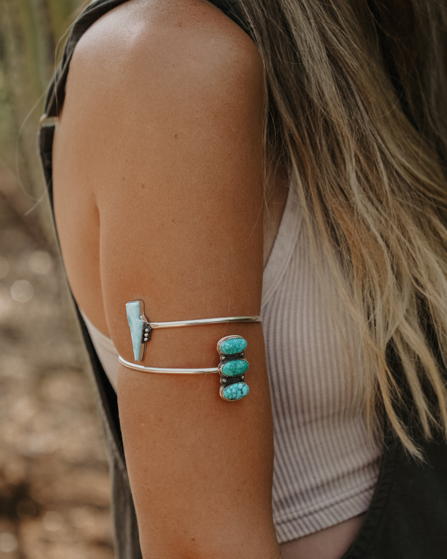 Boho Arm Band in Larimar and White Water Turquoise