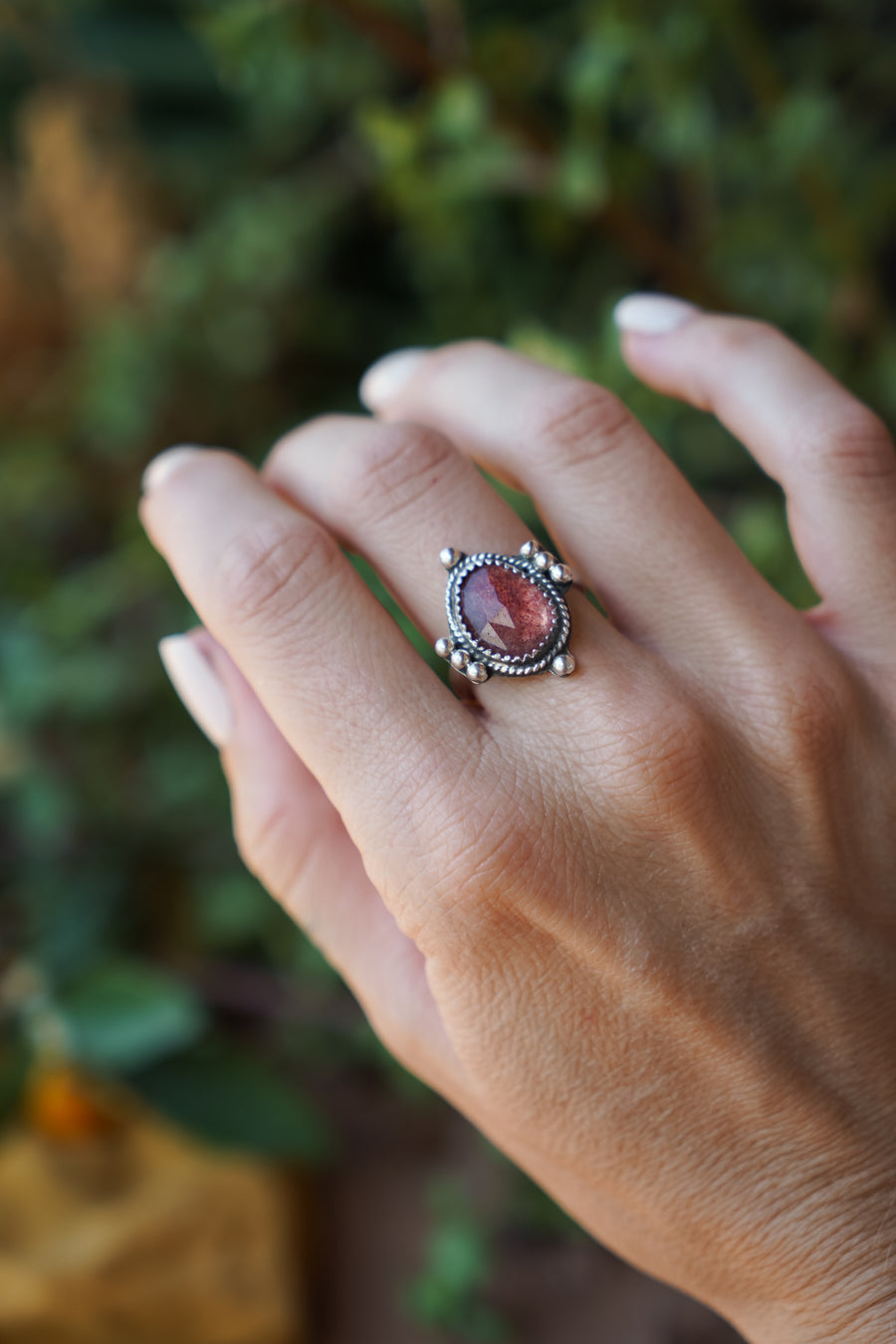 The Nova Ring in Strawberry Quartz (size 8.5)