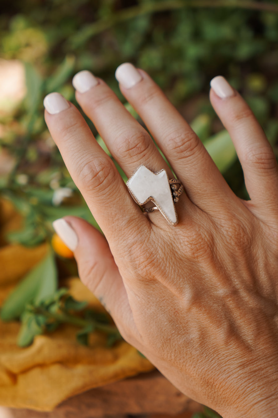 Clear Crystal Quartz Bolt Ring (size 9)