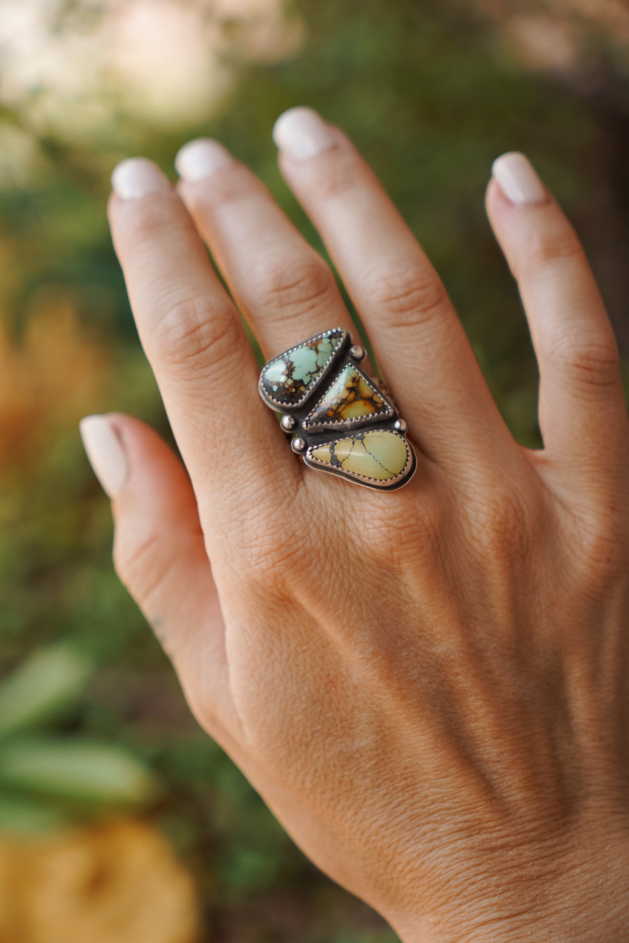 The Cairn Ring with White Giraffe Turquoise  (size 10.5)