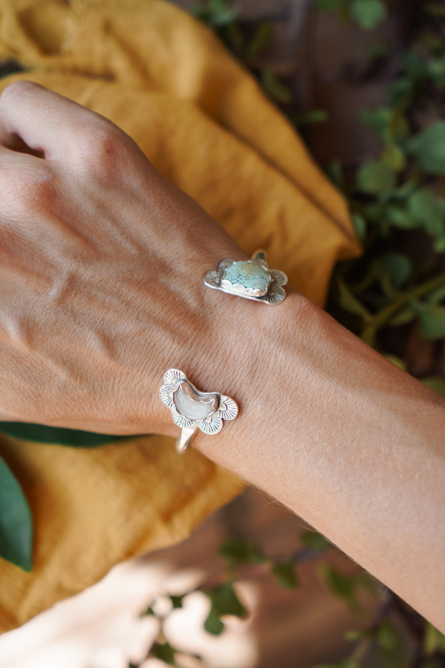 The Canyon Wrap Cuff with Giraffe Turquoise and Moonstone