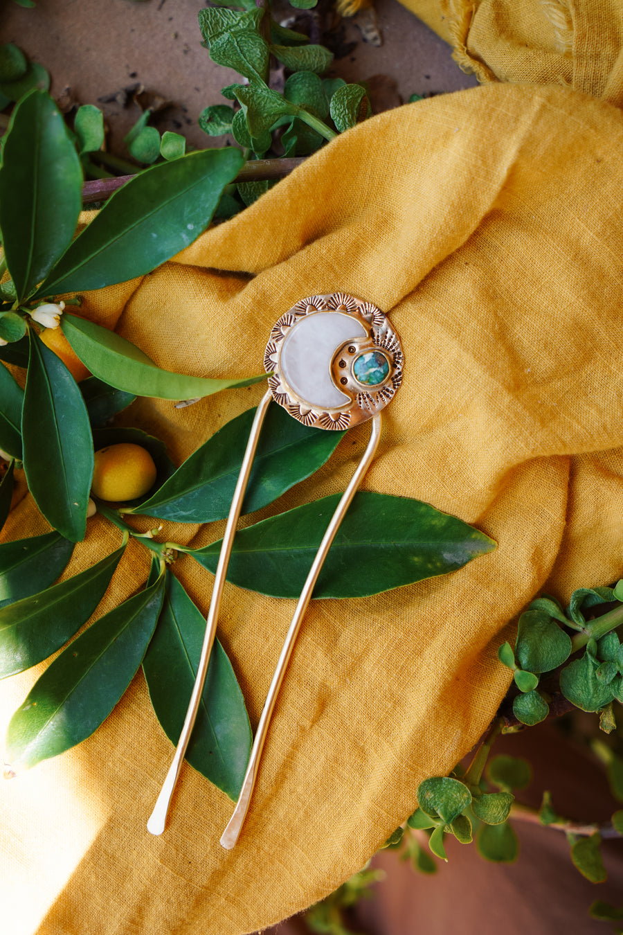 Mojave Hair Fork with Crystal Quartz and Blue Ridge Turquoise