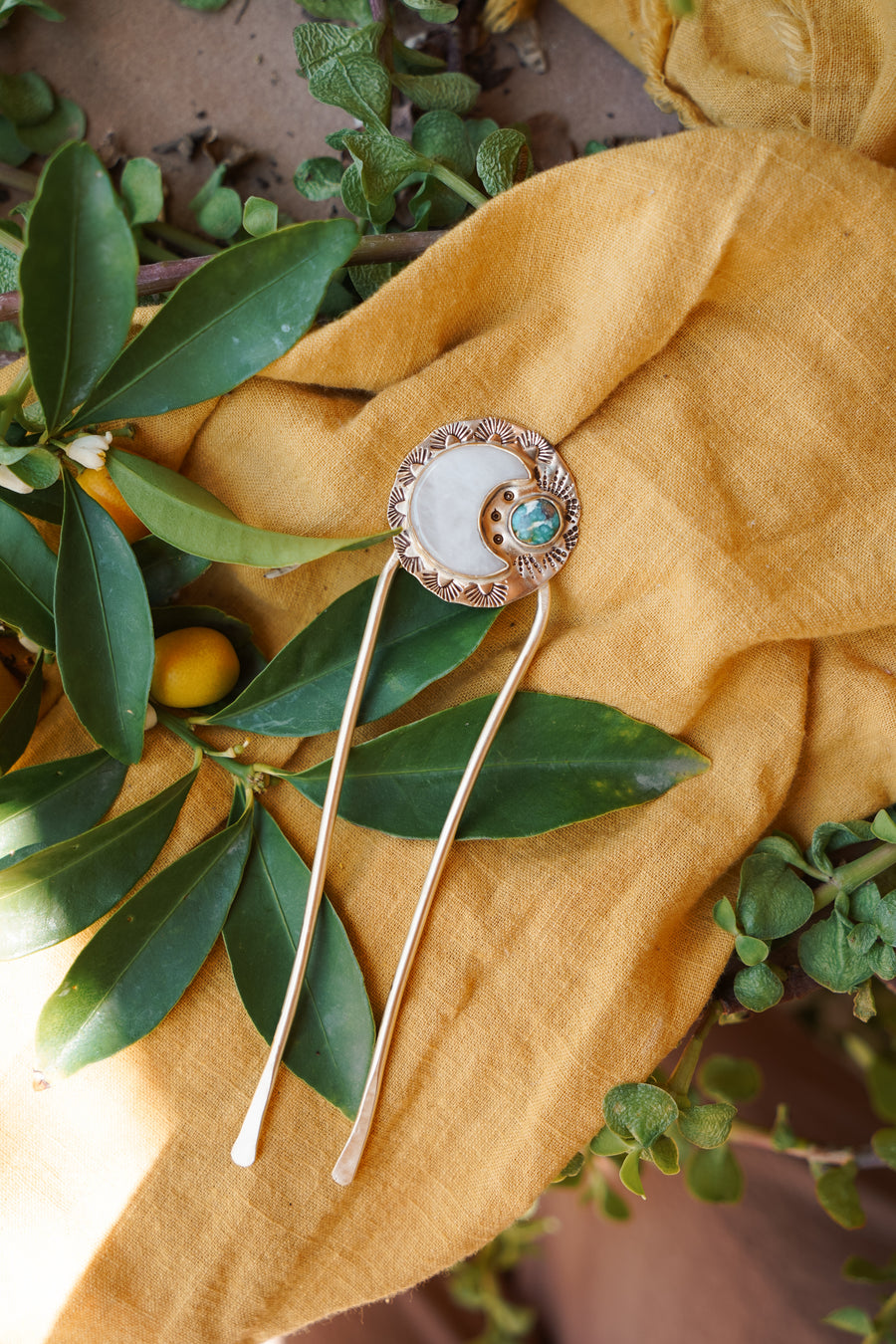 Mojave Hair Fork with Crystal Quartz and Blue Ridge Turquoise