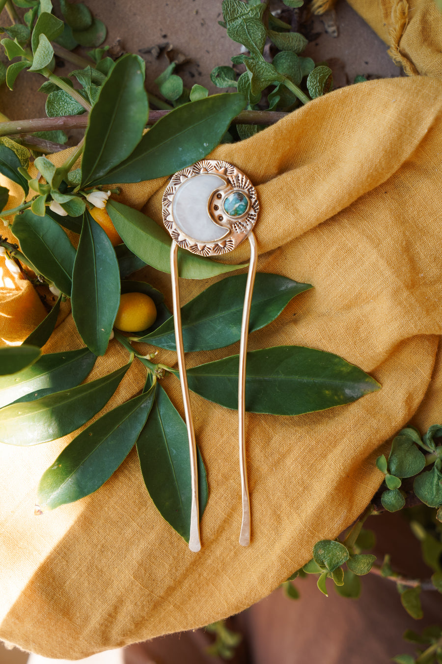 Mojave Hair Fork with Crystal Quartz and Blue Ridge Turquoise