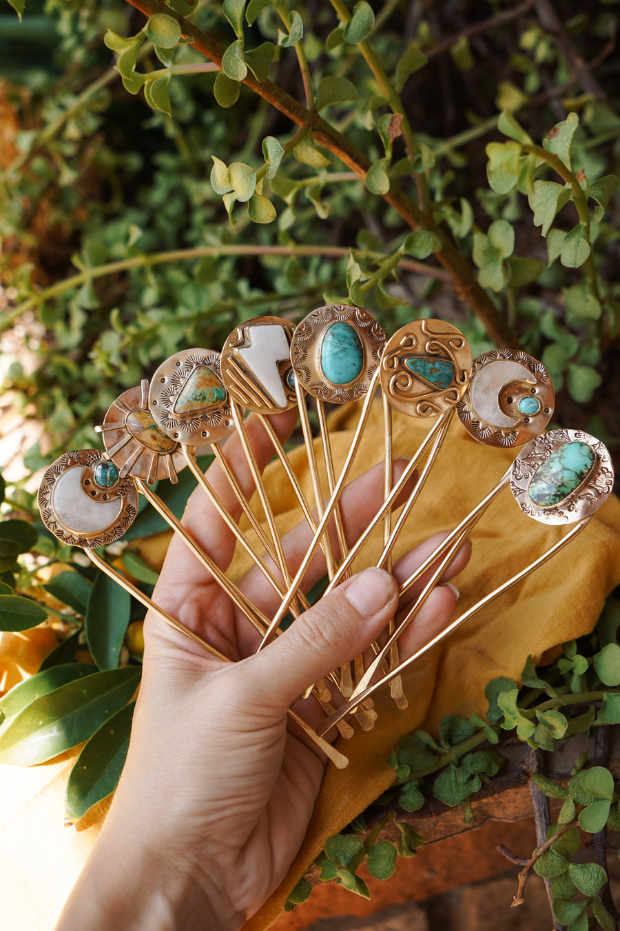Mojave Hair Fork with Crystal Quartz and Blue Ridge Turquoise