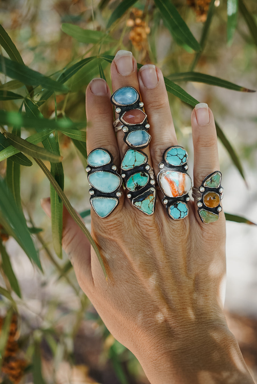 Cairn Ring in Faceted Kyanite and Guava Quartz (Size 8)