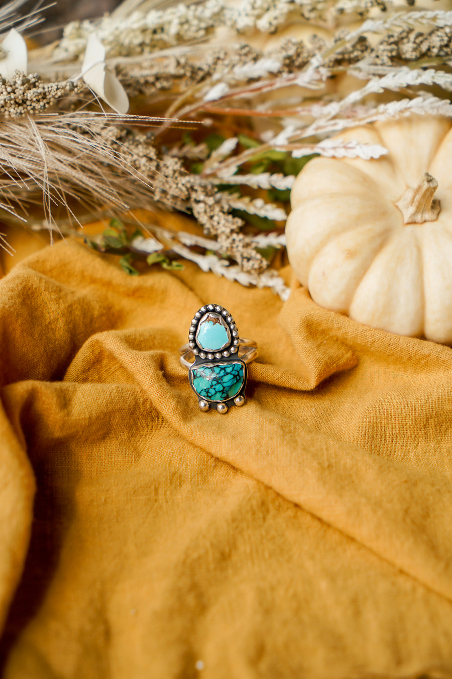 The Gratitude Ring in Giraffe & Golden Hills Turquoise Ring (Size 8.5)