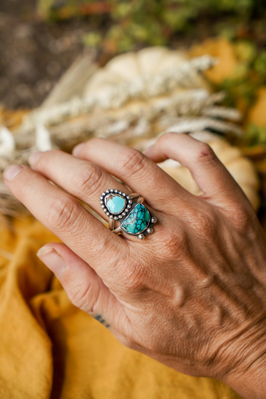 The Gratitude Ring in Giraffe & Golden Hills Turquoise Ring (Size 8.5)