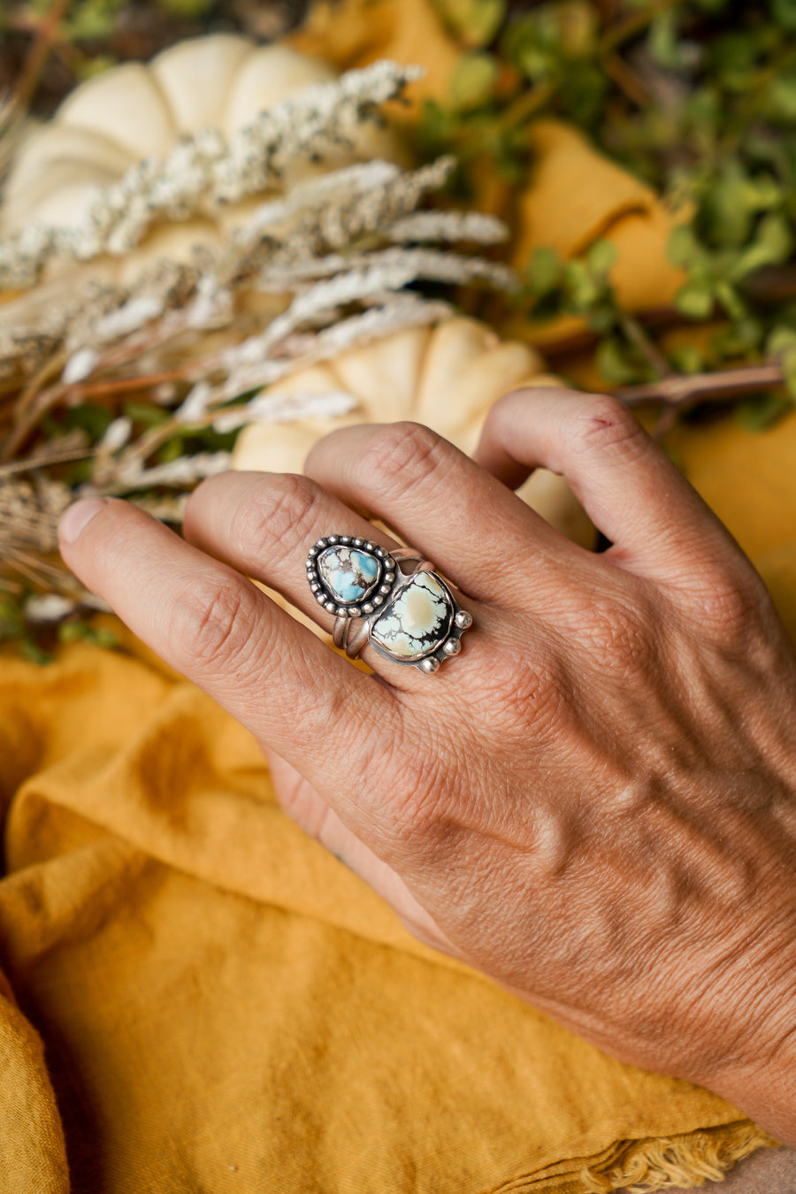 The Gratitude Ring in Giraffe & Golden Hills Turquoise Ring (Size 8)