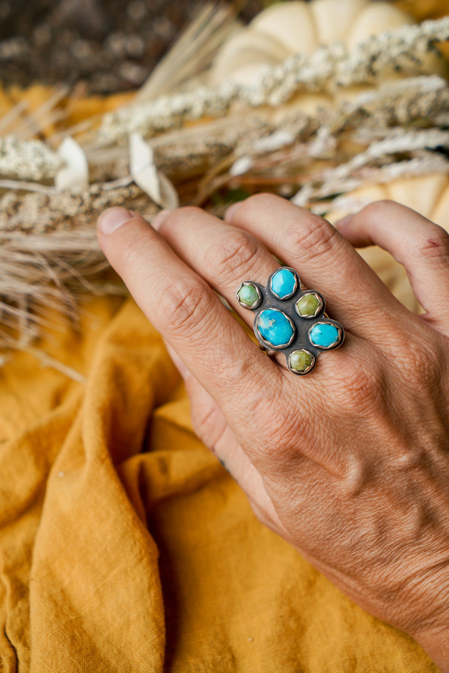 Radial Ring in Blue Ridge and Sonoran Gold Turquoise Ring (Size 9)