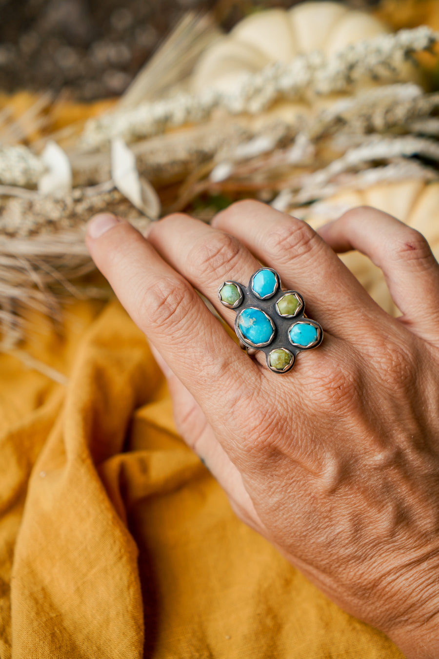 Radial Ring in Blue Ridge and Sonoran Gold Turquoise Ring (Size 9)