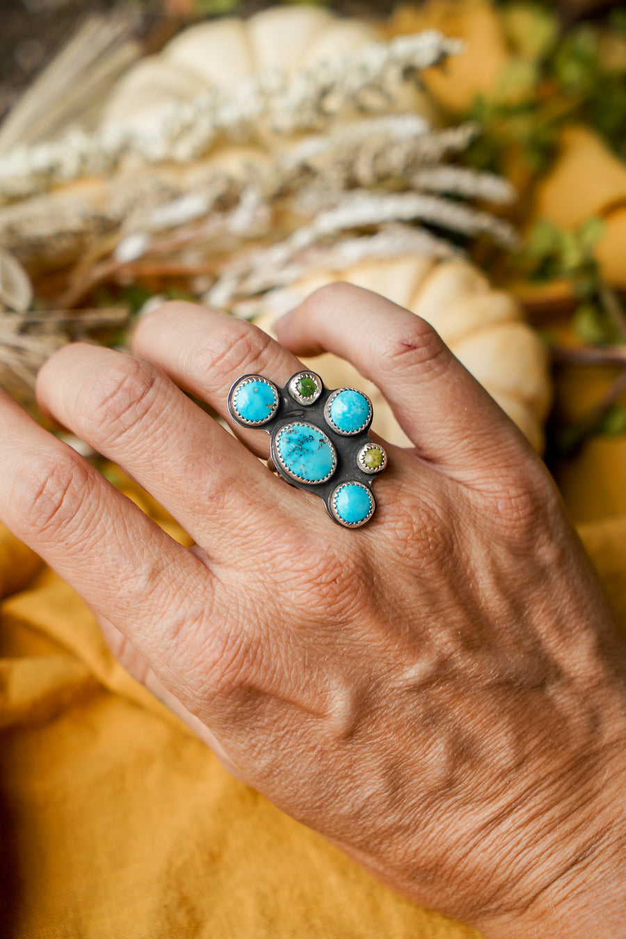 Radial Ring in Blue Ridge and Sonoran Gold Turquoise Ring (Size 6)