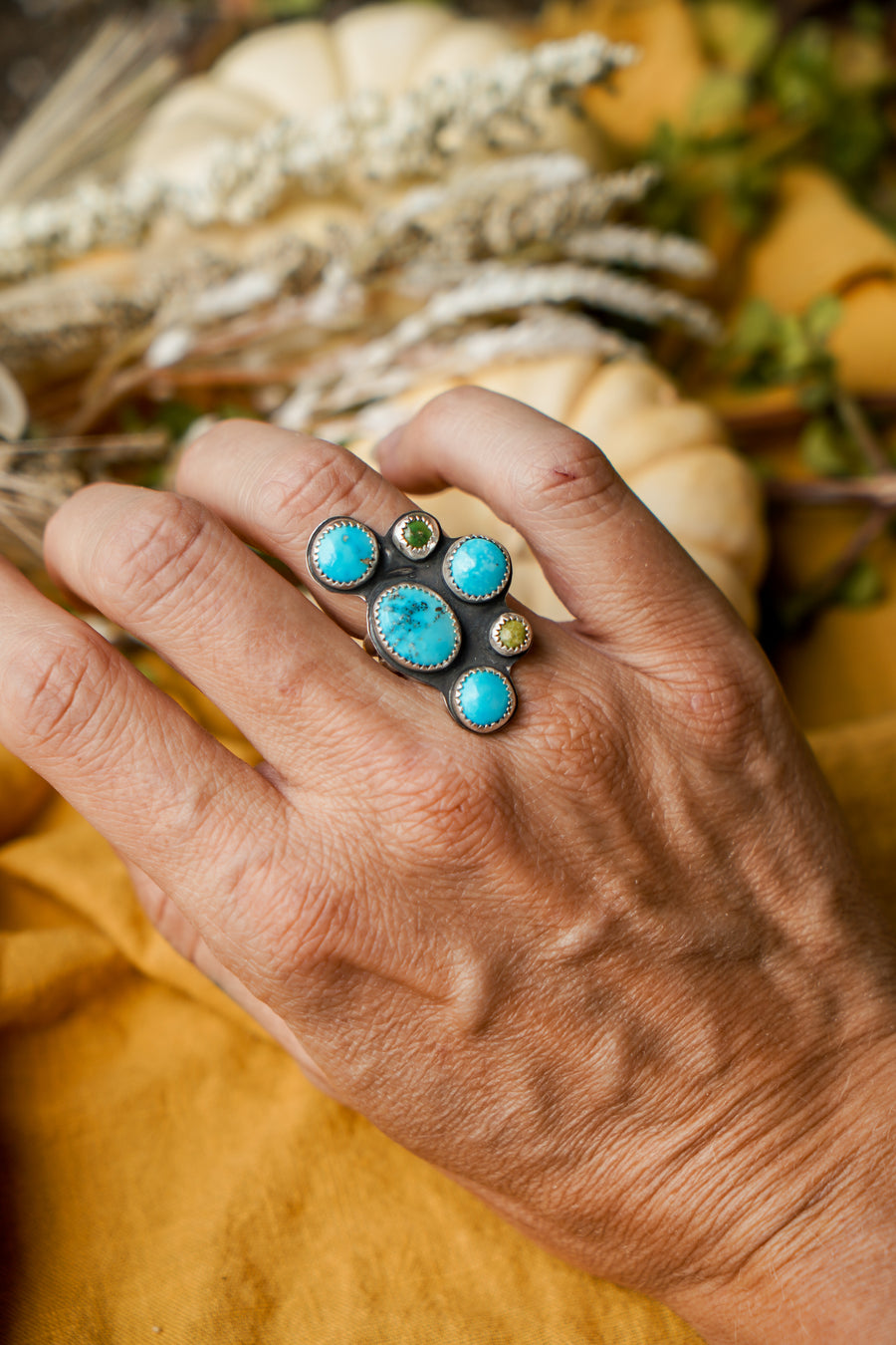 Radial Ring in Blue Ridge and Sonoran Gold Turquoise Ring (Size 6)