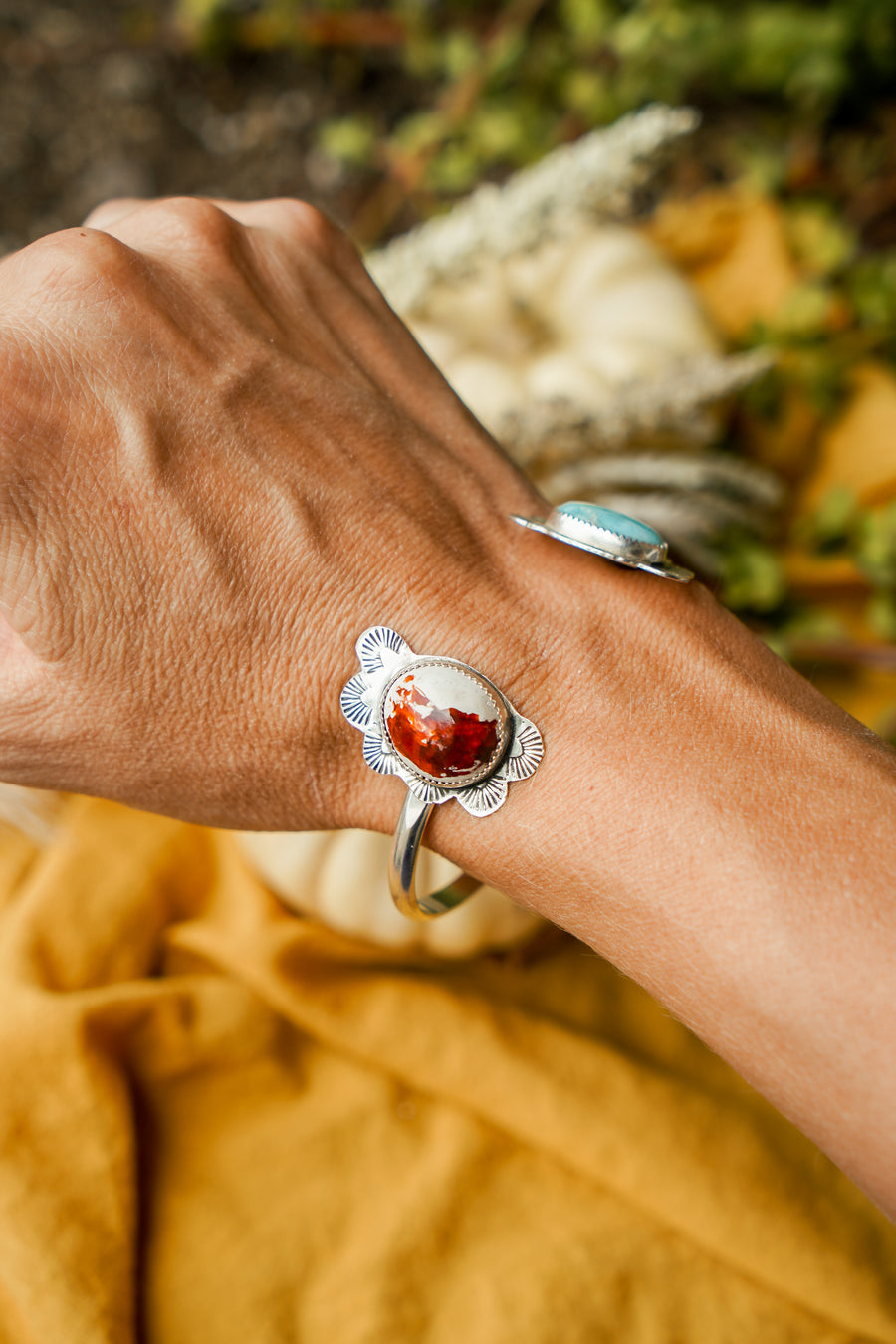 Canyon Wrap Cuff in Mexican Fire Opal & Larimar