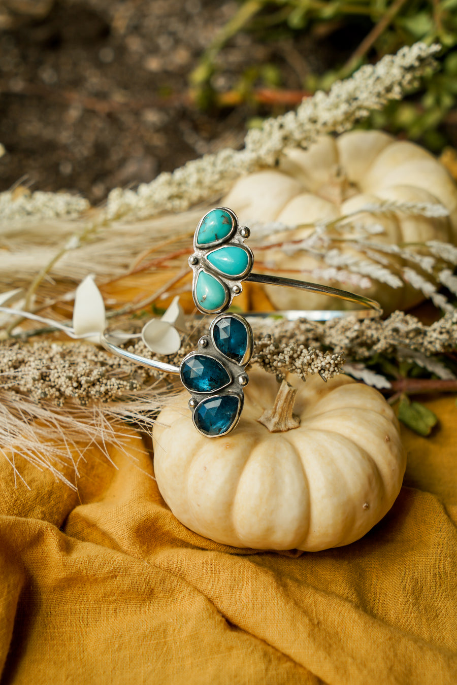 Boho Arm Band with Kyanite & Campitos Turquoise