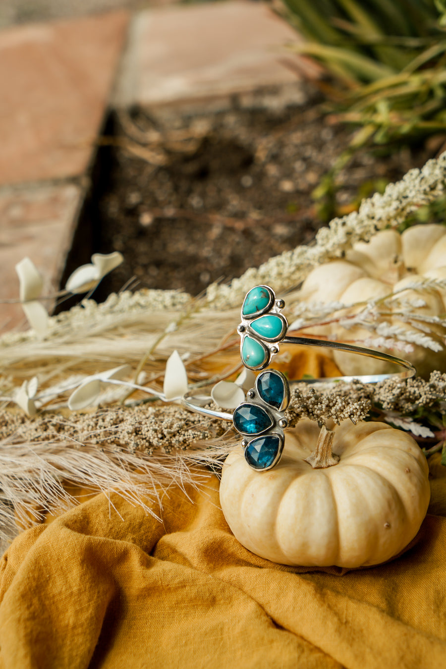 Boho Arm Band with Kyanite & Campitos Turquoise