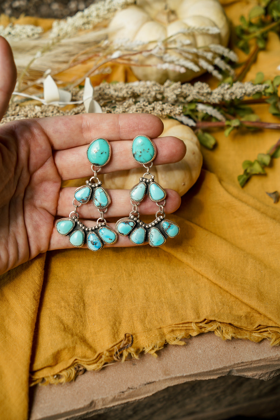 Statement Earrings in Golden Hills & Egyptian Turquoise