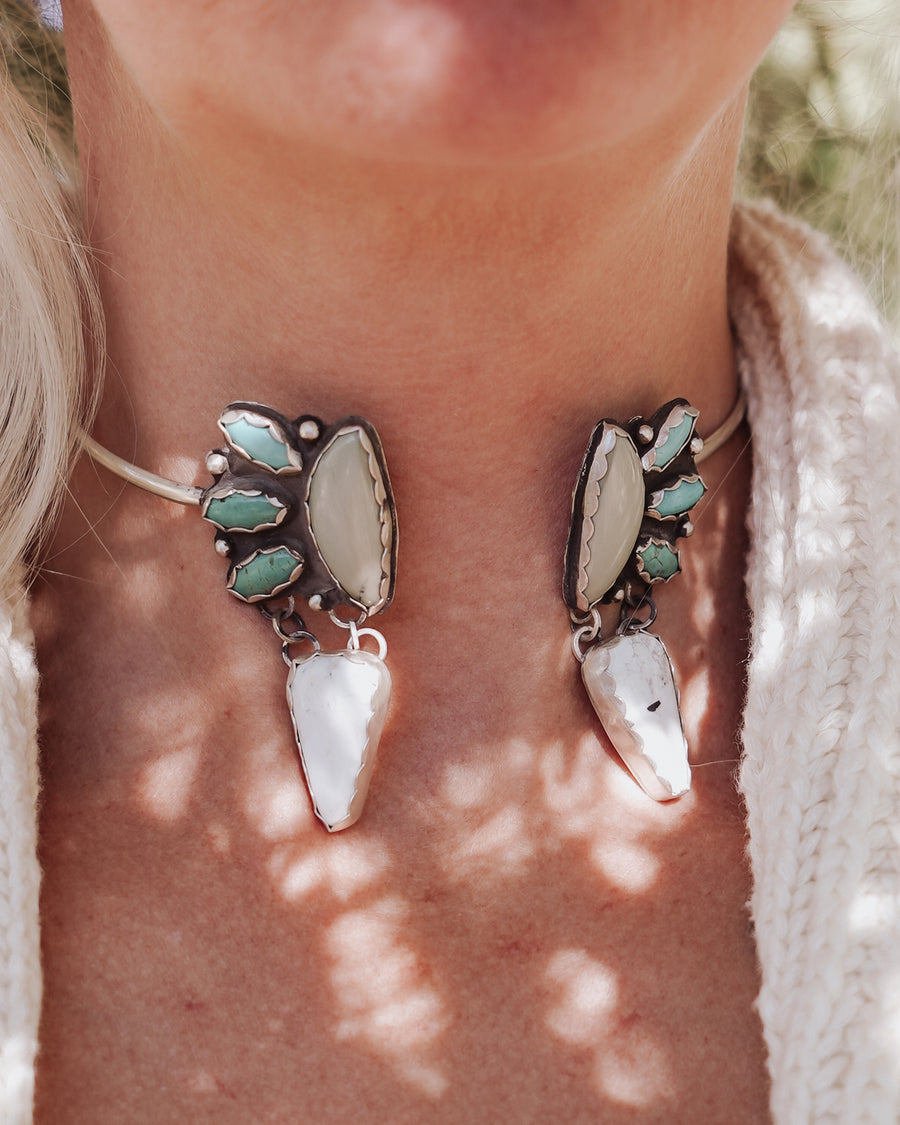 The Neck Cuff in Imperial Jasper, Campitos Turquoise, and White Buffalo