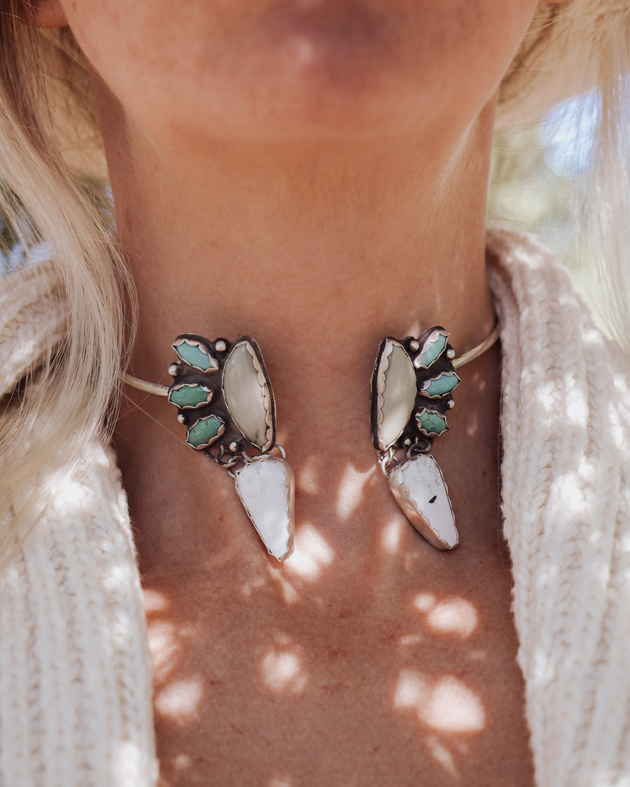 The Neck Cuff in Imperial Jasper, Campitos Turquoise, and White Buffalo