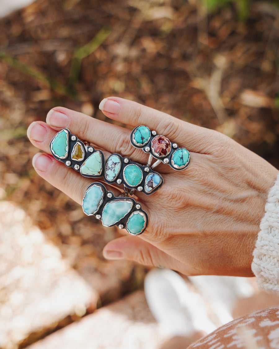 The Cairn Ring in Mexican Fire Opal & Egyptian Turquoise (Size 9.5)