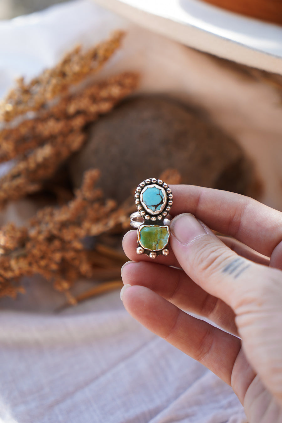 The Gratitude Ring in Giraffe & Egyptian Turquoise (Size 6)
