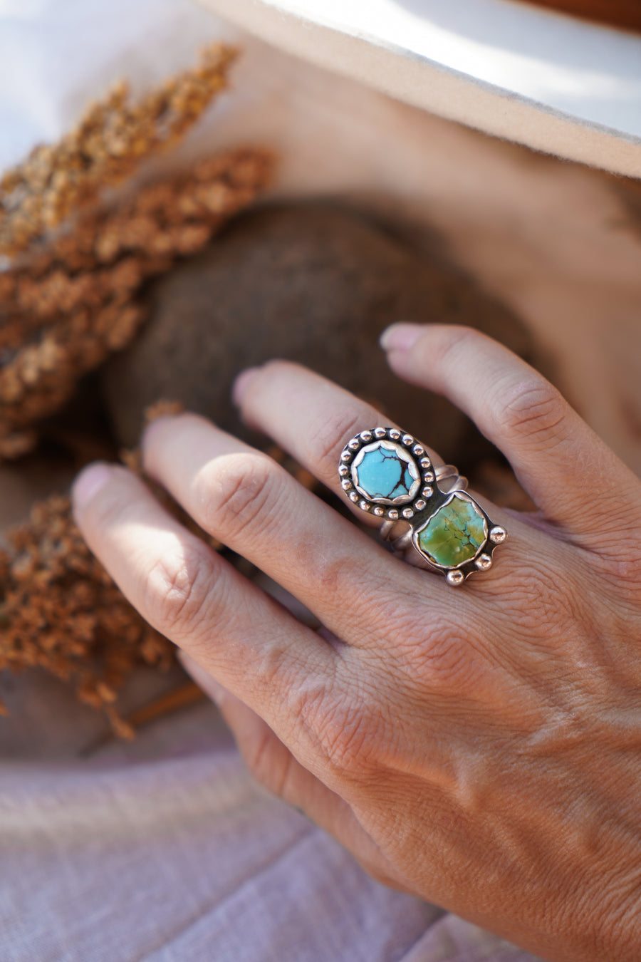 The Gratitude Ring in Giraffe & Egyptian Turquoise (Size 6)