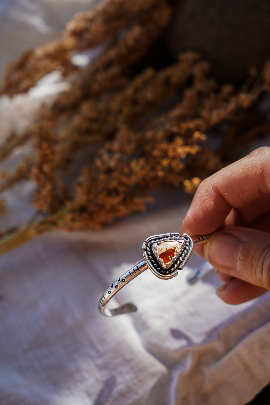 Stacking Cuff in Mexican Fire Opal
