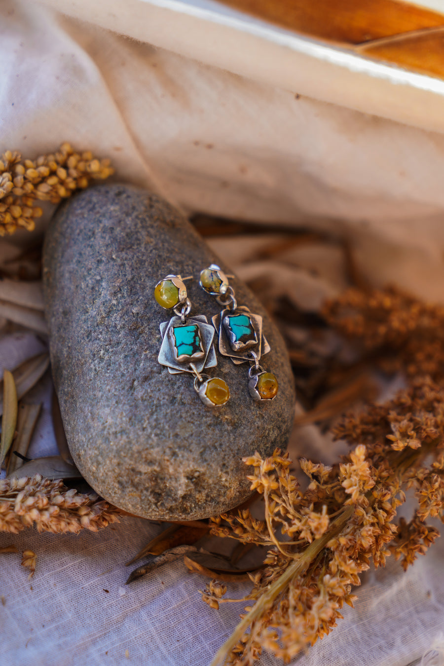 Drop Stud Earrings with Iron Maiden and Yungai Turquoise