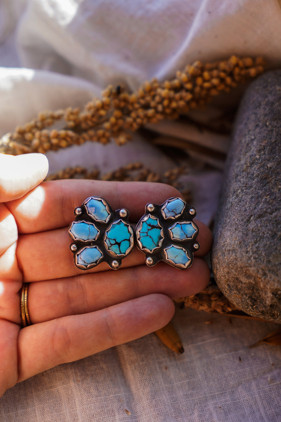 Cluster Stud Earrings in Golden Hills & Egyptian Turquoise
