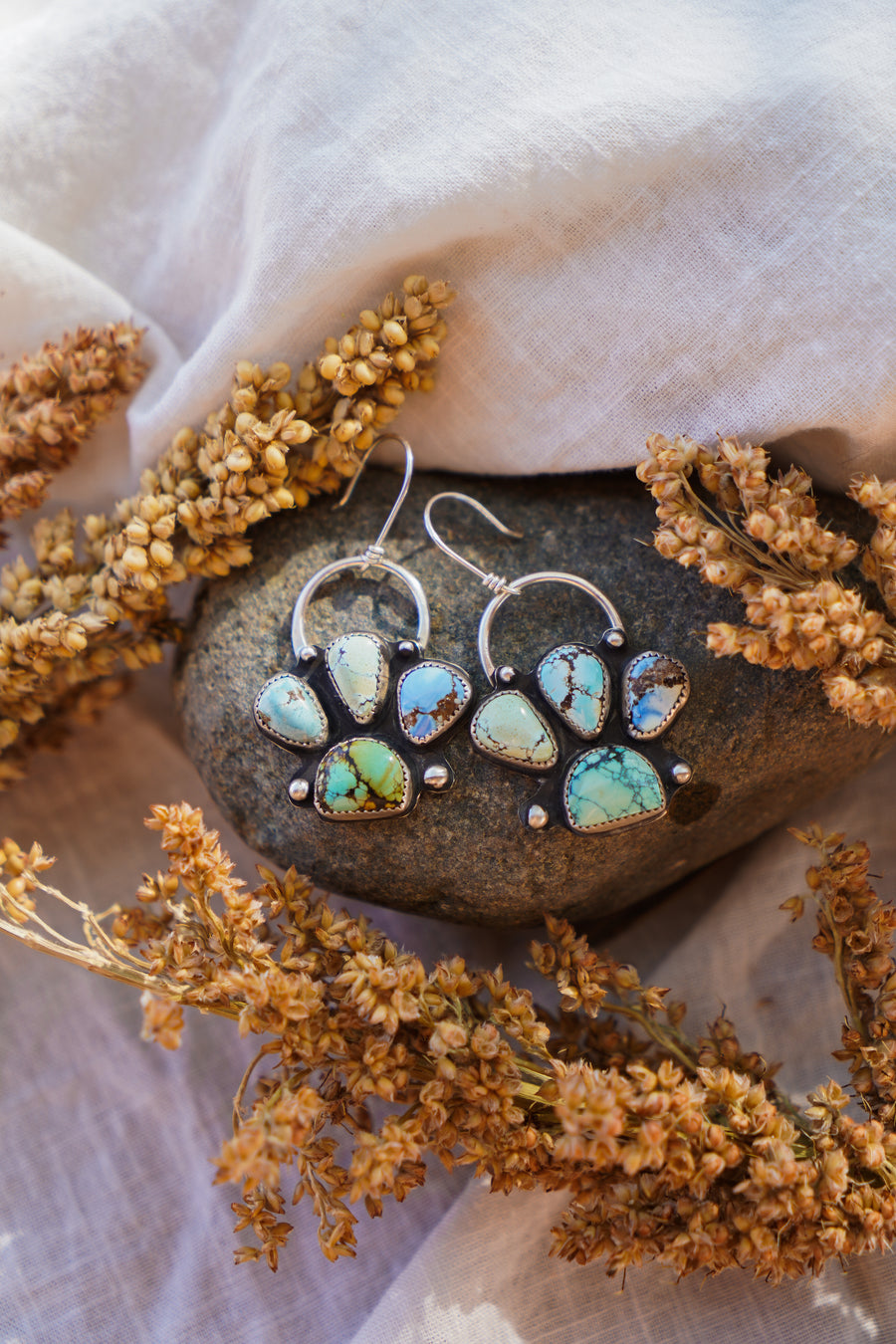 Drop Cluster Earrings in Golden Hills & Yungai Turquoise