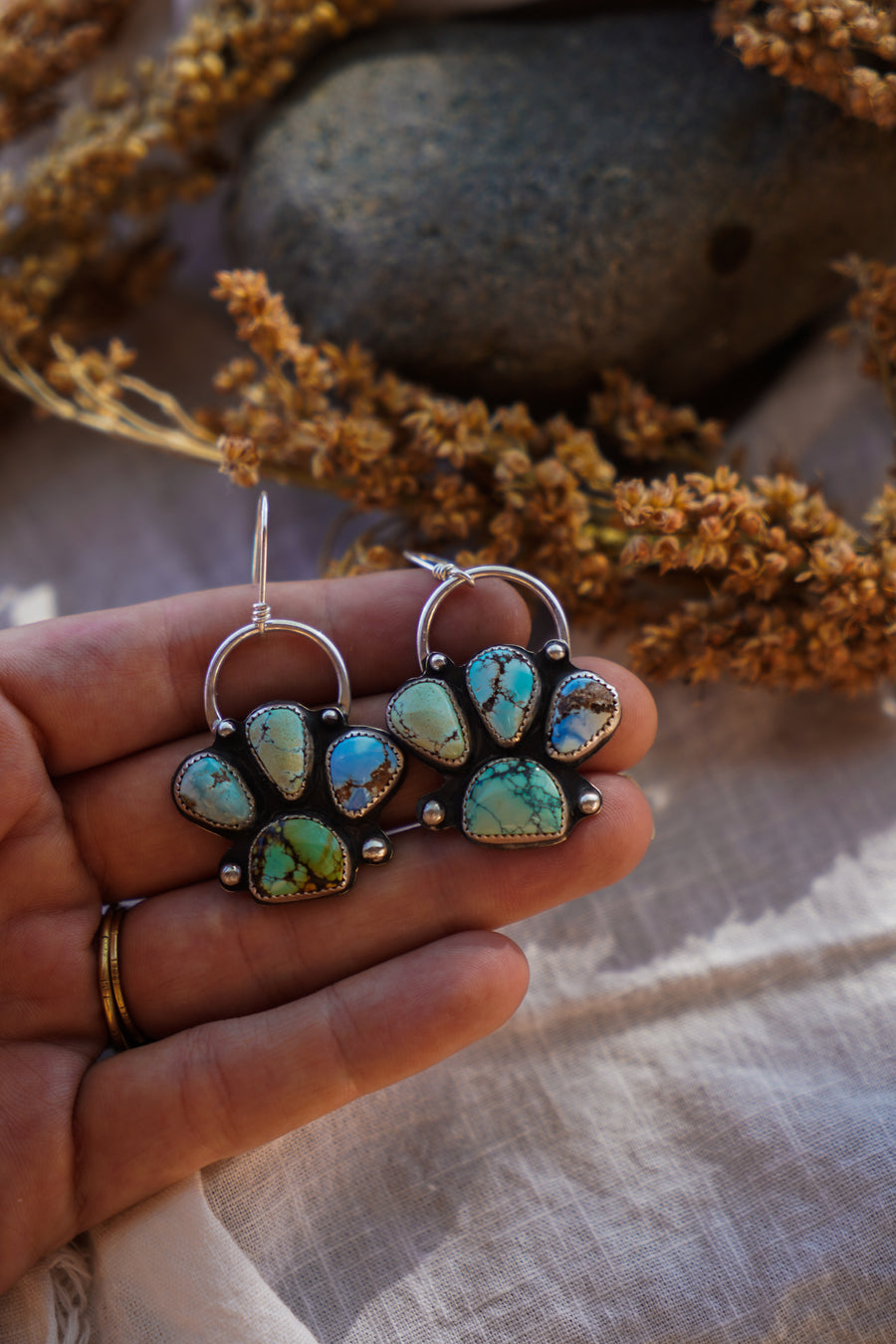 Drop Cluster Earrings in Golden Hills & Yungai Turquoise
