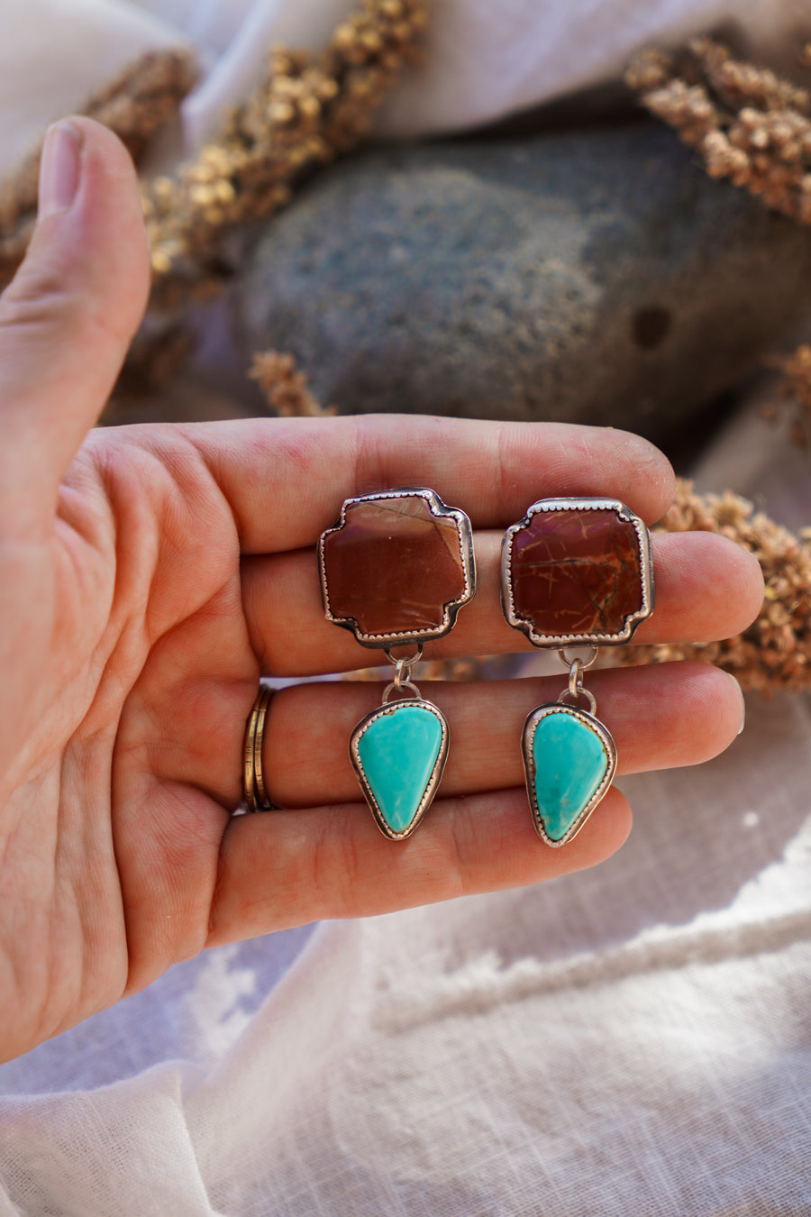 Earrings with Jasper and Tyrone Turquoise