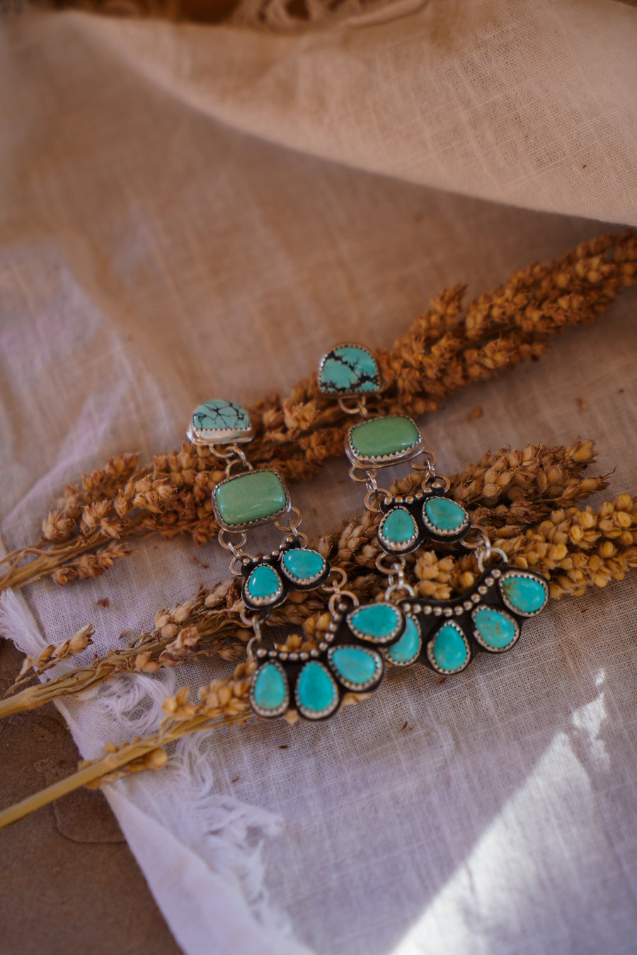 Statement Earrings in Yungai, Crysophase, & Campitos Turquoise
