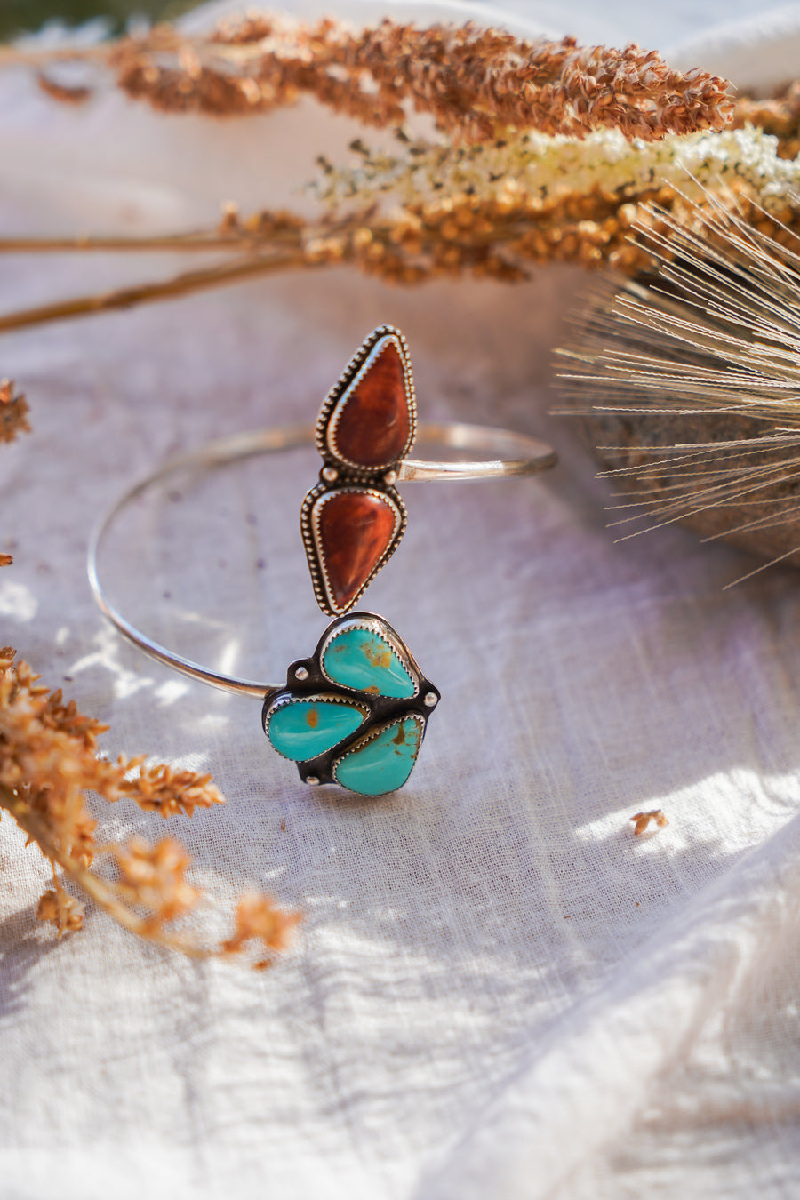 The Boho Arm Band in Spiny Oyster & Tyrone Turquoise