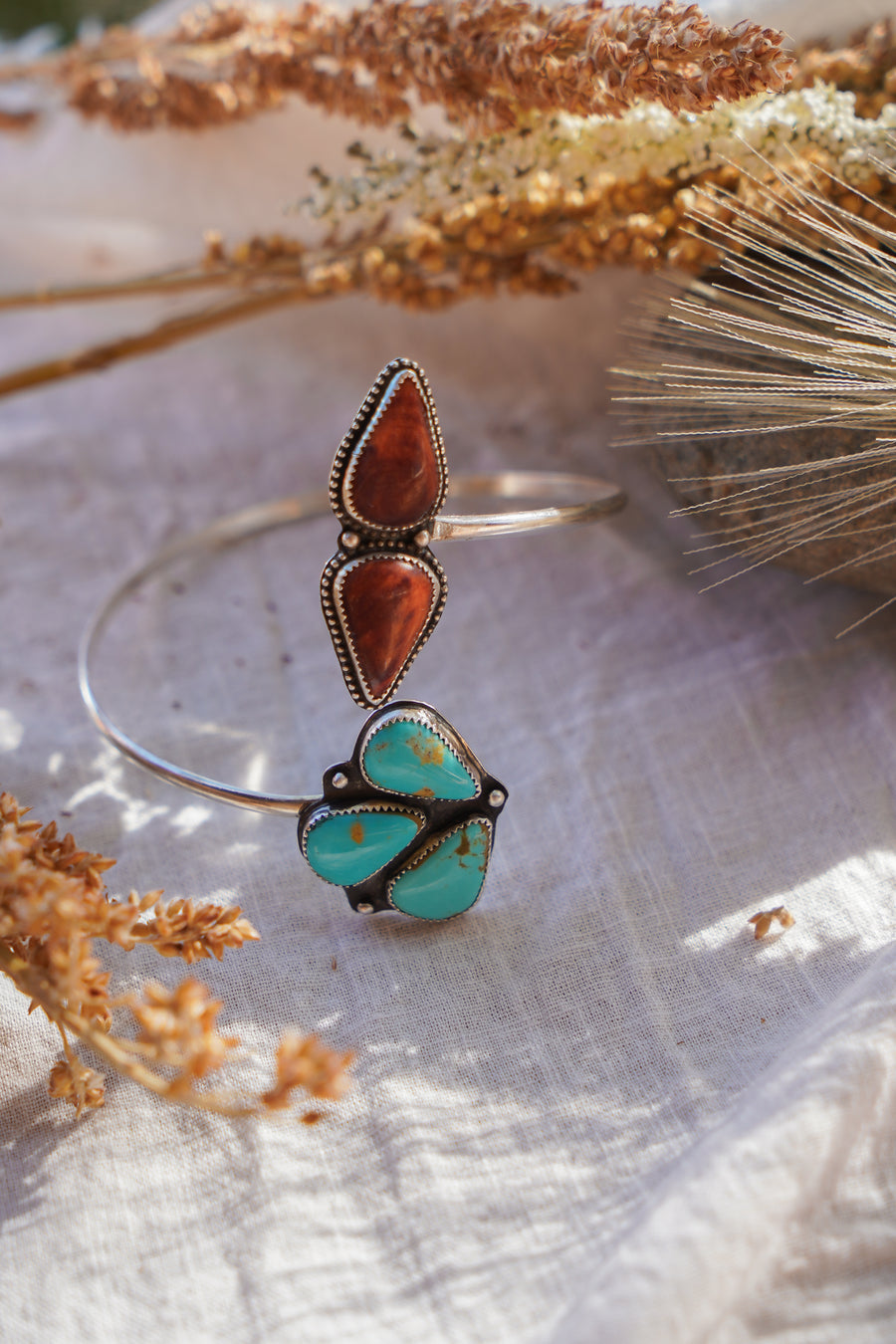 The Boho Arm Band in Spiny Oyster & Tyrone Turquoise