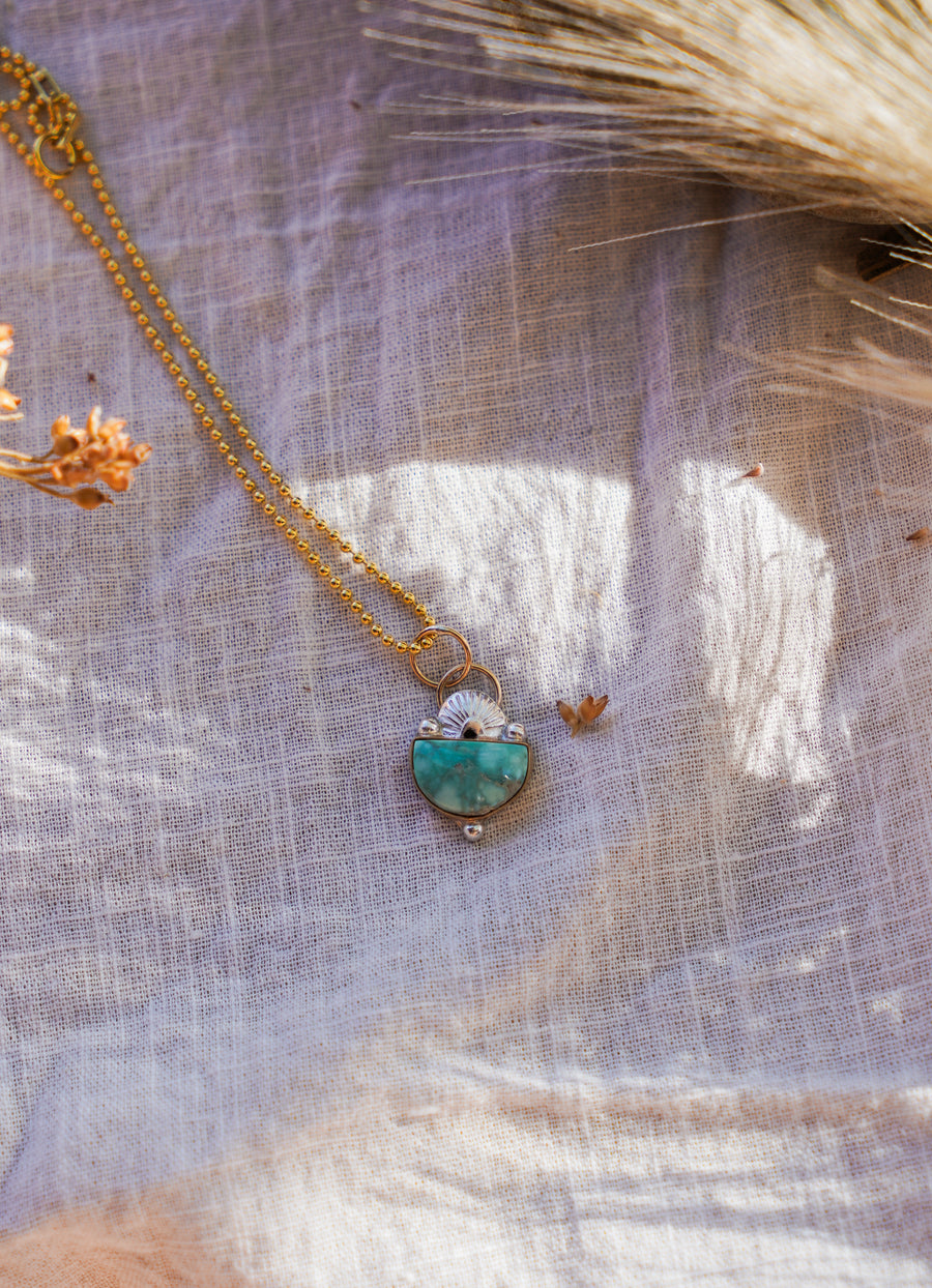 The Golden Hour Necklaces in 14K Gold, Sterling Silver, Gold-Fill with Broken Arrow Variscite