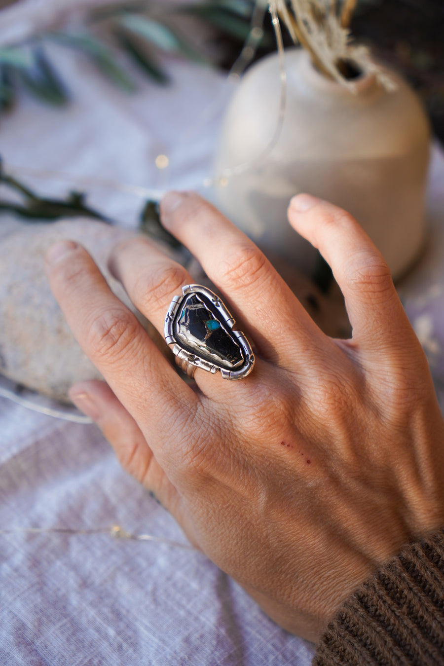 Spiny Oyster with Kingman Turquoise Ring (Size 7.5)