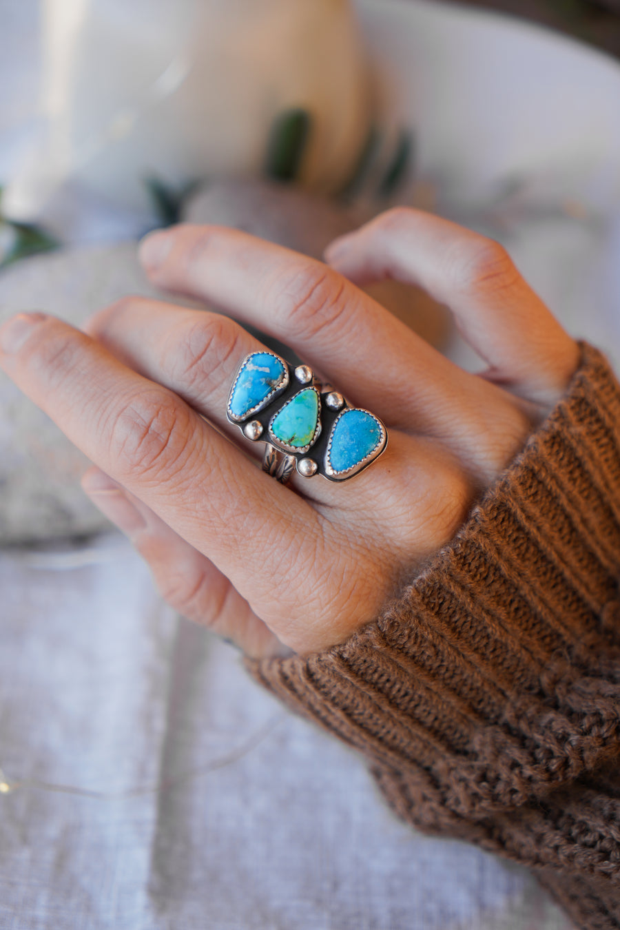 Cairn Ring in Blue Ridge & Turquoise Mountain Turquoise (Size 8.5)