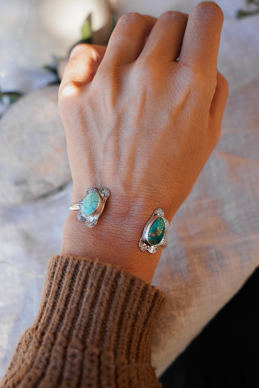 Canyon Wrap Cuff with Sonoran Mountain & Emerald Valley Turquoise