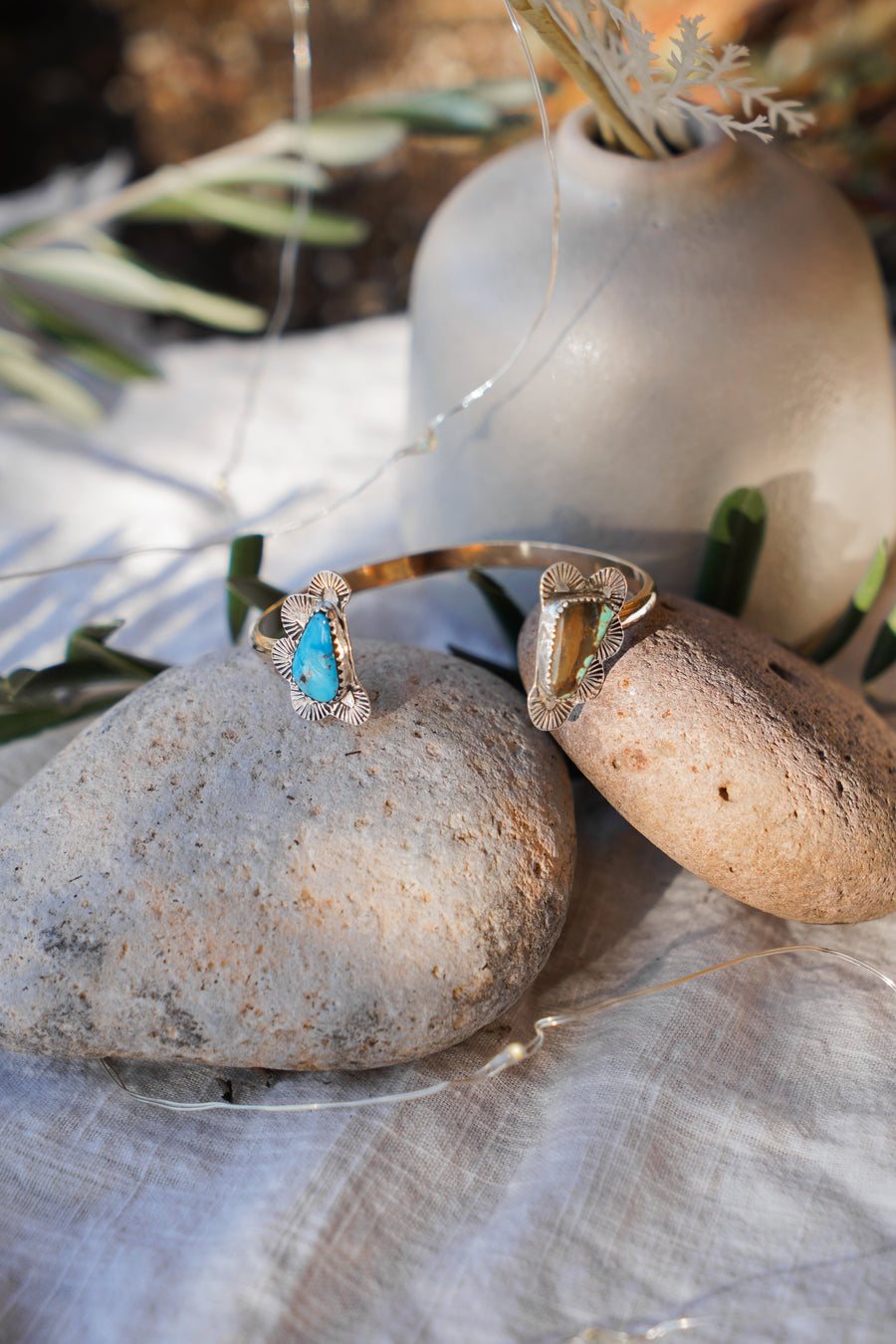 Canyon Wrap Cuff with Blue Ridge & Royston Ribbon Turquoise and 14k Gold-Fill