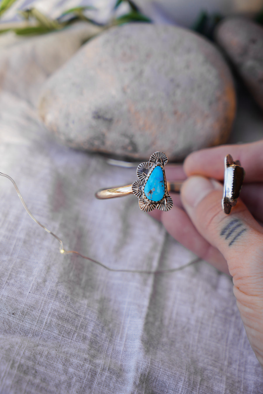 Canyon Wrap Cuff with Blue Ridge & Royston Ribbon Turquoise and 14k Gold-Fill