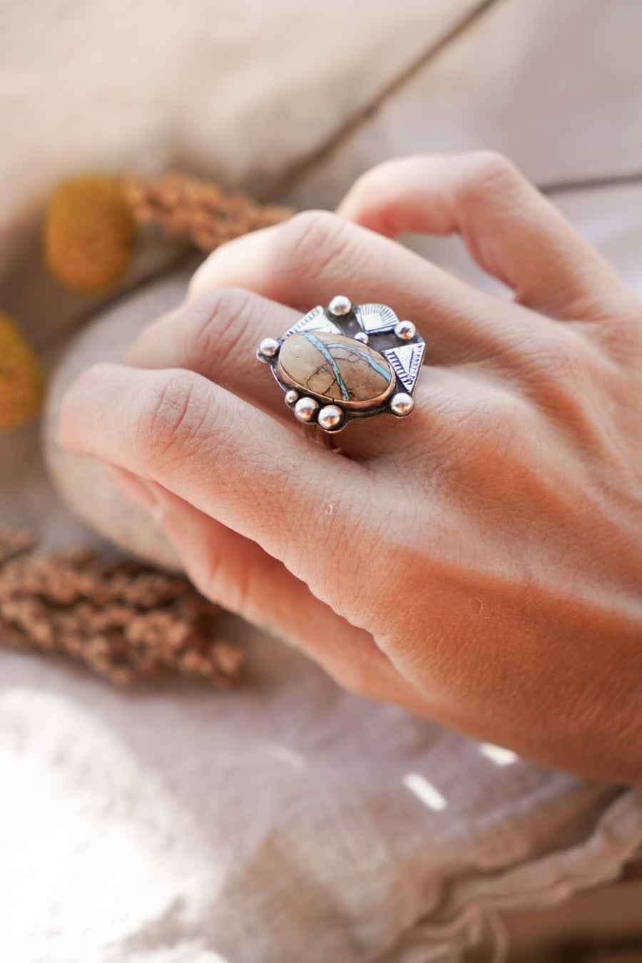 The Royston Ribbon Ring with 14k Gold-Fill Bezel (Size 7.5)